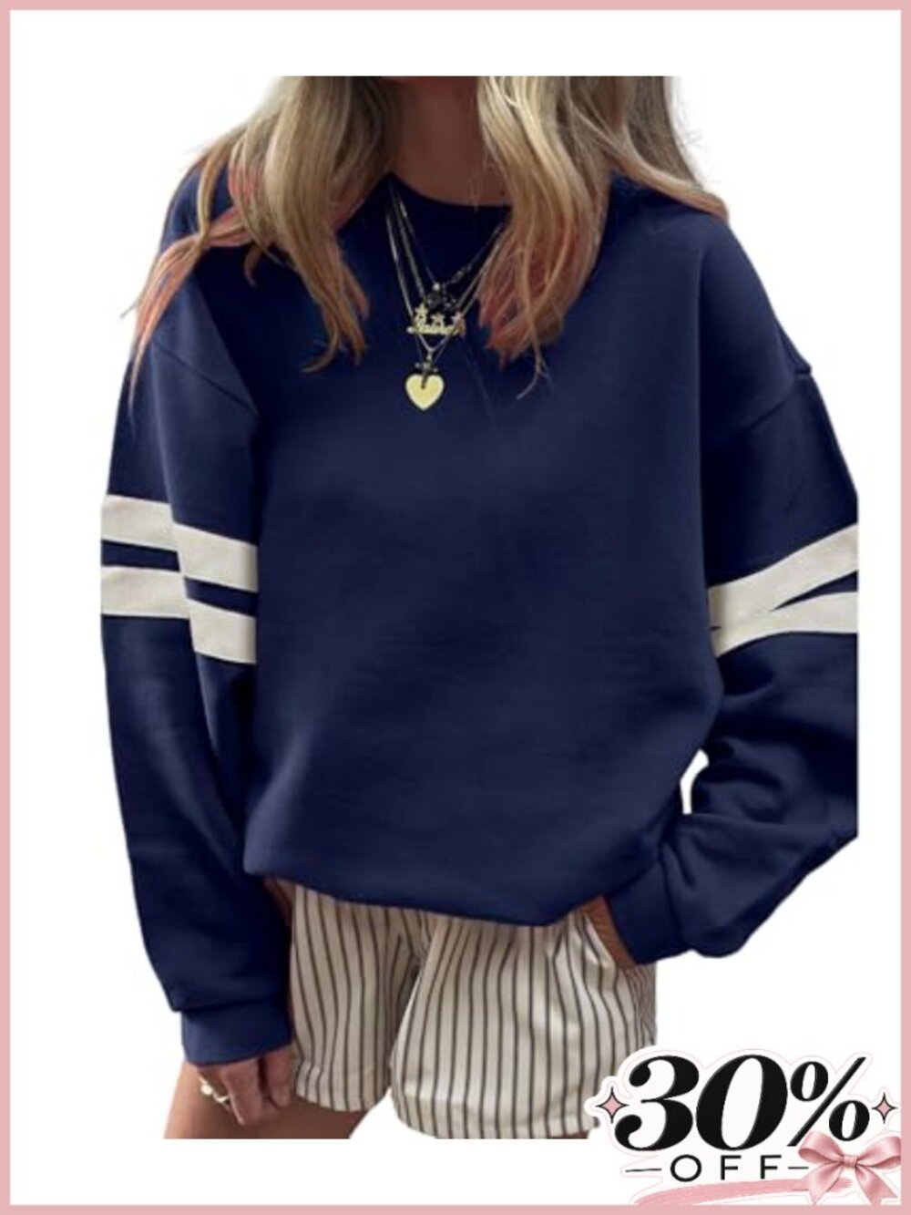 Womens Varsity Striped Drop Shoulder Crewneck Sweatshirt Polyester Cotton